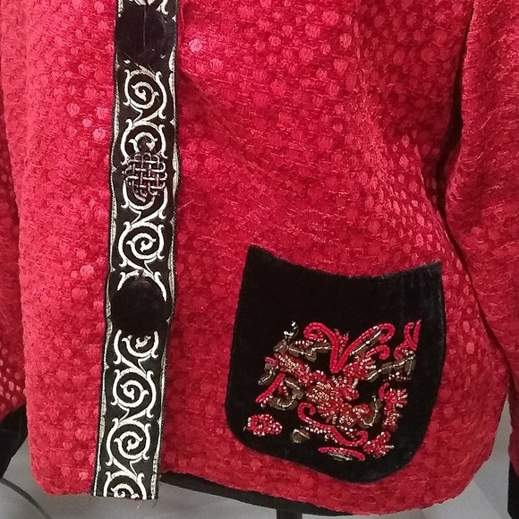 Taylor G  Red Velour Asian Flare Blazer - Picture 8 of 16